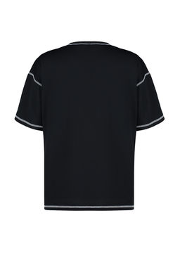 Siyah %100 Pamuk Karkoya Dikis Detayl? Oversize/Genis Kesim Orme T-Shirt TWOSS24TS00184