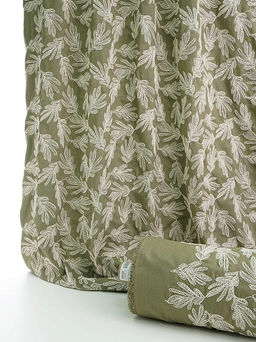 Полулен вышитый рисунок Дубовые листочки цв.хаки, ш.1.35м(выш.часть1.2м), хл-50%, лен-50% - Купава фото 6