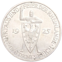 Монета 5 рейхсмарок 1925 года F Германия Тысячелетие Рейнской области (Рейнланда)