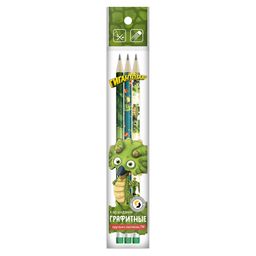 ВКФ Гигантозавр GGZ-3P-02 Набор графитных карандашей круглые с ластиком ОПП Кроха заточенный ТМ (HB) 10 х 3 шт. Hot Print