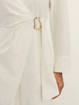 Платье из льна и хлопка с декоративной пряжкой / Zarina  фото 8