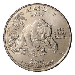 Монета 25 центов (1/4 доллара) 2008 года D США Штаты и территории  Штат Аляска