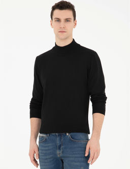 Siyah Slim Fit Yar_m Bal_k__ Yaka Y_n Kar___ml_ Basic Triko Kazak - Pierre cardin фото 3
