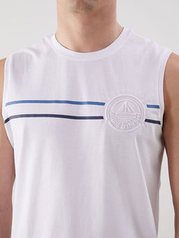 Bisiklet Yaka Bask?l? Erkek Kolsuz Ti??rt