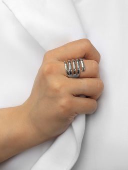 Кольцо металл Тренд пять линий, цвет серебро, размер 16 - Qf фото 8