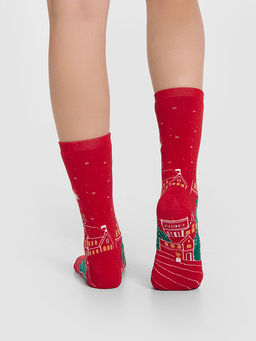 Цена за 5 пар! Теплые Носки женские красные с зимним узором - Mark formelle фото 4