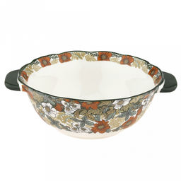 "Садовая фантазия" Салатник фарфоровый 1л, д18,5см, h7,5см, 2 ручки (длина 22,3см), отводка, волнистый край, в коробке (Китай)