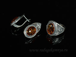 Кольцо Серьги с янтарем имитация размер 18