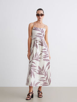 Kare Yaka ?i?ekli Ask?l? A Kesim Elbise