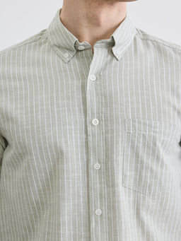 Regular Fit ?izgili Erkek Keten Kar???ml? G?mlek