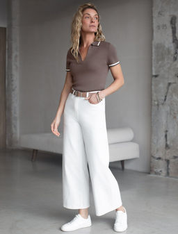 Джемпер с воротником-поло с коротким рукавом тонкой вязки из вискозы