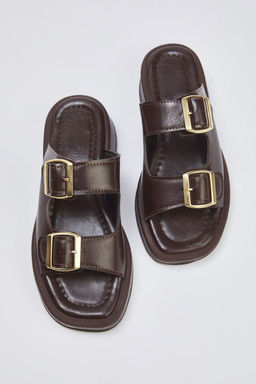 Kahverengi Cift Bantl? Toka Detayl? Kal?n Taban Kad?n Terlik TAKSS25TE00044