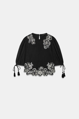 BLUSA BORDADOS MANGA ABULLONADA / Negro - Zara фото 8