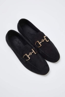 Siyah Suet Aksesuar Detayl? Kad?n Loafer Ayakkab? TAKSS25LA00000