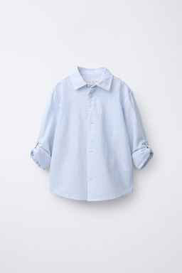 CAMISA RAYAS CON ALGOD?N Y LINO / Azul