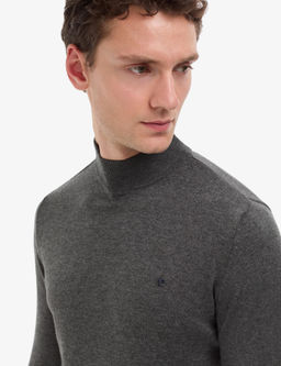 Antrasit Melanj Slim Fit Yar_m Bal_k__ Yaka Basic Triko Kazak