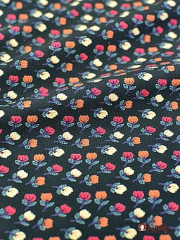 Штапель Премиум Цветные тюльпанчики на темно-зеленом, ш.1.43м, вискоза-100%, 120гр/м.кв