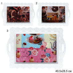 Поднос прямоугольный 40,5х28,5 см / 9687 /уп 120/с ручками