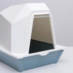 Туалет для кошек фигурный закрытый с совком, 54×37×40 см, бело-серый