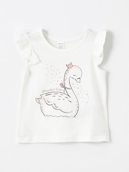 Bisiklet Yaka K?sa Kollu Bask?l? K?z Bebek Ti??rt 2li - Waikiki фото 2