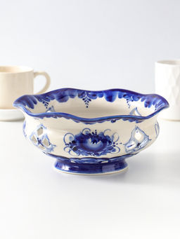 Конфетница фарфоровая «Утро», автор Рогов, 1.1 л, 21×9 см, гжель