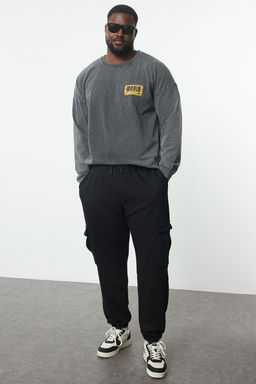 Buyuk Beden Siyah Oversize/Genis Kesim Kargo Cepli Kal?n Lastik Paca Esofman Alt? TMNAW25AJ00002 - Trendyolmilla фото 2