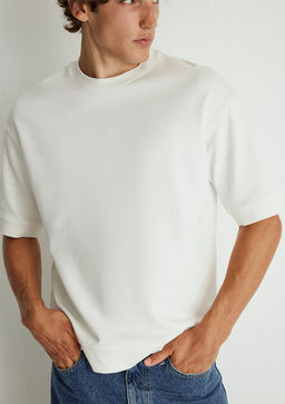 Bisiklet Yaka Beyaz Tisort - Mavi фото 6