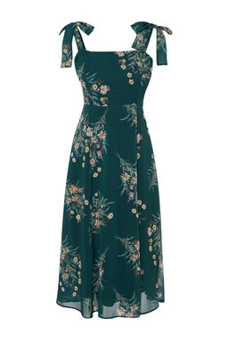 TRENDYOLMILLA Yesil Cicekli A Kesim Y?rtmacl? S?rt? Gipe Detayl? Sifon Astarl? Midi Dokuma Elbise TWOSS24EL00699 фото 20