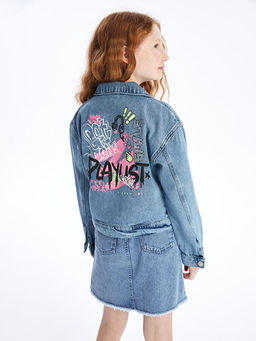 G?mlek Yaka Bask?l? K?z ?ocuk Jean Ceket