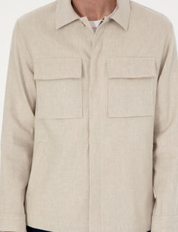 Bej Slim Fit Keten Kar___ml_ Ceket G_mlek