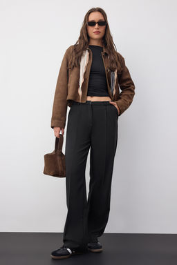 Wardrobe Essentials Koyu Kahverengi Icten Bel Ayarlamal? Genis Paca Pantolon | TWOAW26PL00028 - Trendyolmilla фото 2