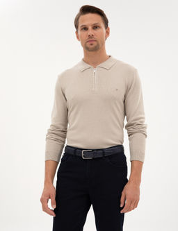 Kum Melanj Slim Fit Polo Yaka Fermuarl_ Basic Triko Kazak - Pierre cardin фото 3