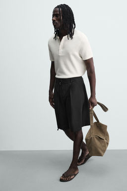 BERMUDA RELAXED FIT PLIEGUES CINTUR?N / Verde gris - Zara фото 5