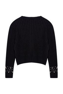 TRENDYOLMILLA Siyah Crop Yumusak Dokulu Inci Detayl? Ceket Gorunumlu Triko H?rka TWOAW25HI00184 фото 7