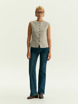 Однобортный жилет с принтом гусиная лапка, GL118/cage - Emka фото 2