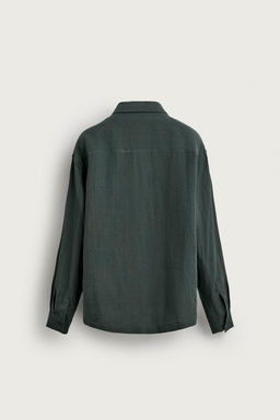 CAMISA RELAXED FIT 100% LINO PLIEGUES / Verde pato