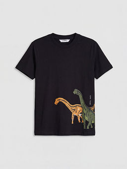 Bisiklet Yaka Dinozor Bask?l? Erkek ?ocuk Ti??rt