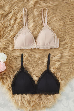 Trendyolmilla Siyah-Ten 2li Paket Micro Balensiz Kapl? Dantel Detayl? Ucgen Orme Sutyen THMSS25SU00016  фото 7