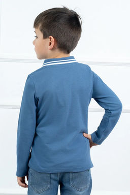 Футболка детская Поло, длин. рукав, цвет Серо-голубой, пике карде, 100% х/б - 5+ фото 2