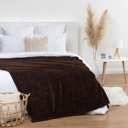 Плед Этель Клетка 180*200 см, цв.коричневый, корал-флис, 240гр/м2, 100% полиэстер