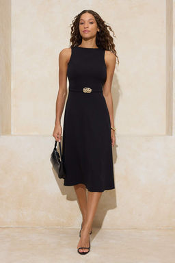 Siyah Kemerli Midi Dokuma Elbise TWOSS26EL00134 - Trendyolmilla фото 6