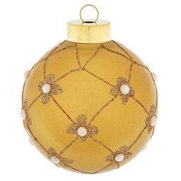 Елочная игрушка шар стеклянная д9,5см, зеленый металлик, ручная художественная роспись, подарочная упаковка (Россия)