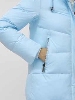 Пальто утепленное стеганное зимнее с капюшоном женское голубого цвета 9636_1Gl - Mtforce фото 12
