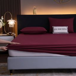 Комплект постельного белья Однотонный Сатин на резинке CSR022 160*200*35 2 спальный наволочка