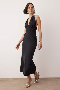 Siyah Duz Boyundan Baglama Detayl? Maxi Elbise TPRAW26EL00101 - Trendyolmilla фото 2