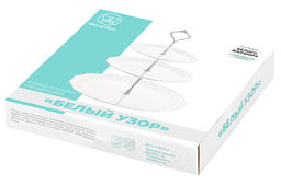 Блюдо-этажерка 3-х ярусная 28*28*37 см Белый узор с серебристым креплением, для фруктов и конфет - Elan gallery фото 14