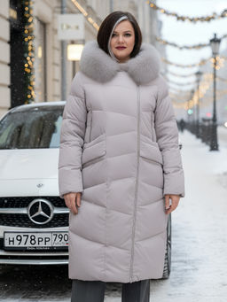 Двубортное пальто зимнее утепленное с мехом и капюшоном светло-коричневого цвета 7626SK - Visdeer фото 22