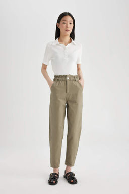 Paperbag Gabardin Pantolon Yuksek Bel Cepli Basic Duz Standart Paca - Defacto фото 11