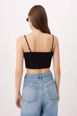 Siyah Fitted Super Crop Ask?l? Straplez Kolsuz Pamuk Ribana Orme Atlet TWOSS26AL00044 - Trendyolmilla фото 4