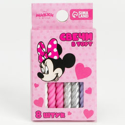 Набор свечей для торта С Днем Рождения, 8 штук, Минни Маус